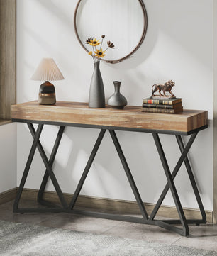 Tribesigns Console Tafel 140 cm - Houten Entree Tafel met Unieke Metalen Basis
