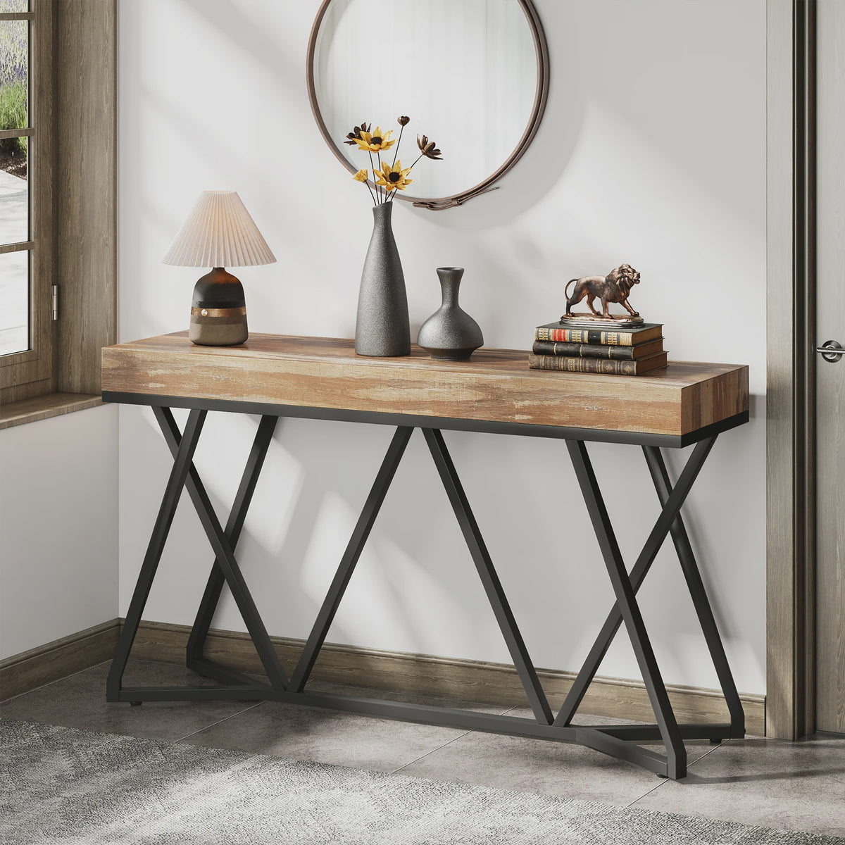 Tribesigns Console Tafel 140 cm - Houten Entree Tafel met Unieke Metalen Basis