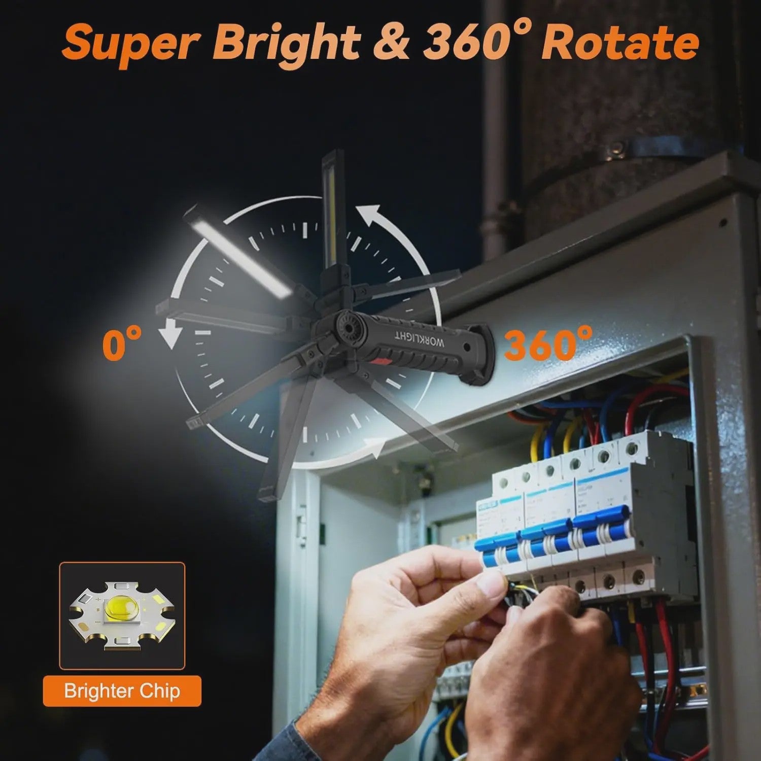 360° Draaibare LED Werklamp met 5 Modi, USB Oplaadbaar, Magneetvoet & Haak
