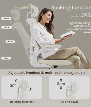 Ergonomische Bureaustoel Mesh met Hoofdsteun en Kantelfunctie - Comfortabel Werken