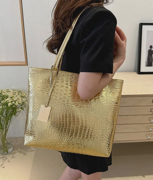 Luxe Dames Handtas Schoudertas Croco Print PU Leer Groot Formaat – Verkrijgbaar in Zilver, Goud, Zwart
