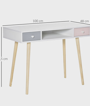 Scandinavisch Kinderbureau met Lade en Opbergvak - Wit/Grijs/Roze - 100x48x76.5 cm