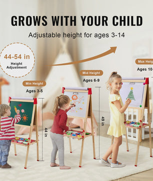 Dubbelzijdig Houten Teken-easel voor Kinderen met Whiteboard & Krijtbord - Inclusief 37 Accessoires