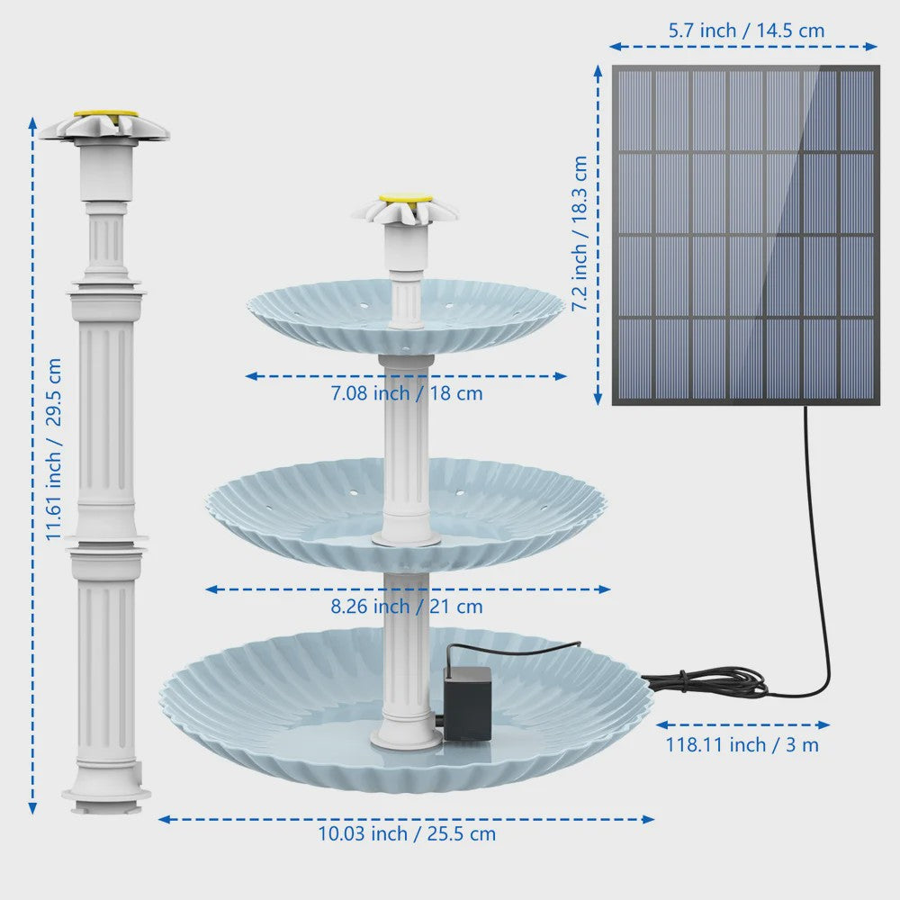 3-Tier Zonne-Fontein Vogelbad & Voederstation - Decoratieve Tuindecoratie