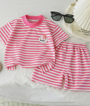Zomerse Kinderkleding Set: Gestreept T-shirt met Korte Mouw en Short