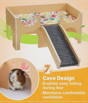 Stevig Houten Speelhuis voor Cavia's - Meerdere Niveaus met Trapjes & Verstopmogelijkheden
