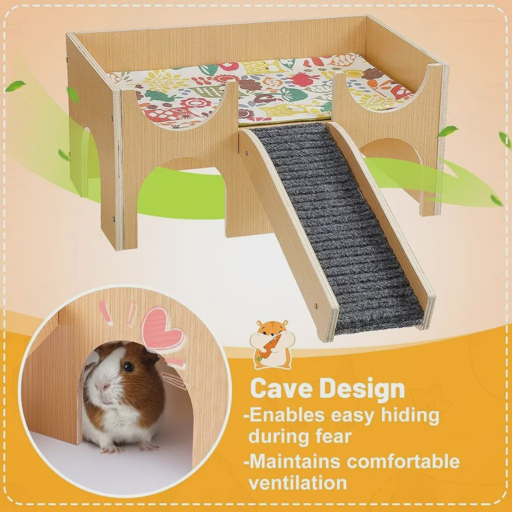 Stevig Houten Speelhuis voor Cavia's - Meerdere Niveaus met Trapjes & Verstopmogelijkheden