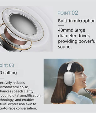 Draadloze Over-Ear Koptelefoon met HD Stereo Geluid, ENC en Ingebouwde Microfoon