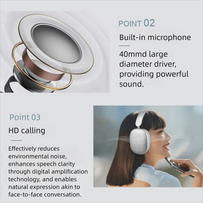 Draadloze Over-Ear Koptelefoon met HD Stereo Geluid, ENC en Ingebouwde Microfoon