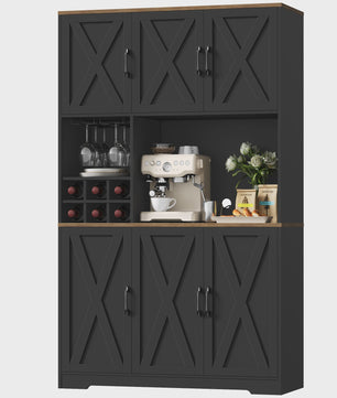 Buffetkast Keuken 106x180cm Wit met 6 Deuren, Flessenhouder & Glazenrek