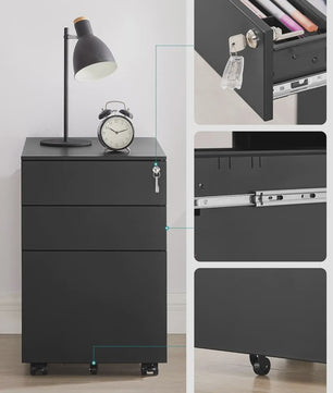 SONGMICS Mobiele Archiefkast met 3 Lades en Slot - Voor Kantoor en Thuis
