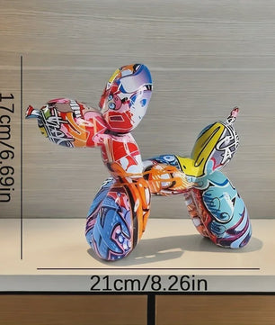 Kleurrijke Ballonhond Sculptuur - Graffiti Stijl Hondenbeeldje voor Woonkamer Decoratie