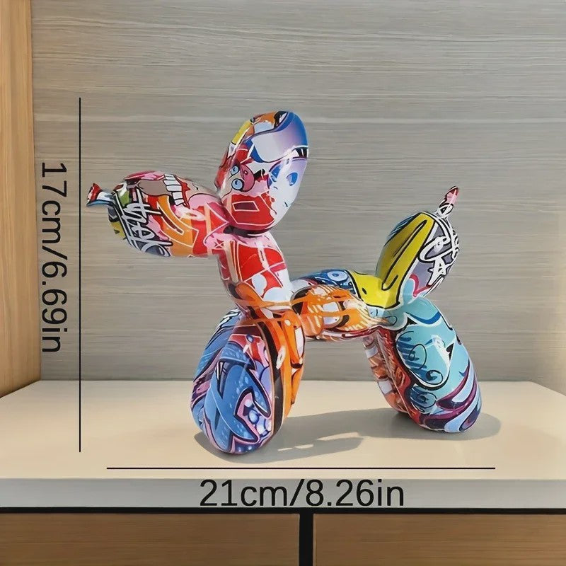 Kleurrijke Ballonhond Sculptuur - Graffiti Stijl Hondenbeeldje voor Woonkamer Decoratie