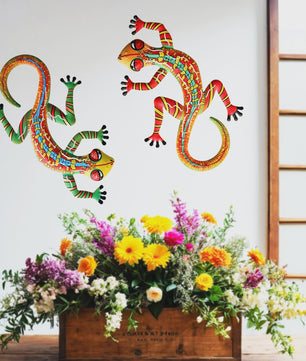 Set van 2 Metalen Muurdecoratie Hagedissen - Levendige Gecko's voor Buiten & Binnen
