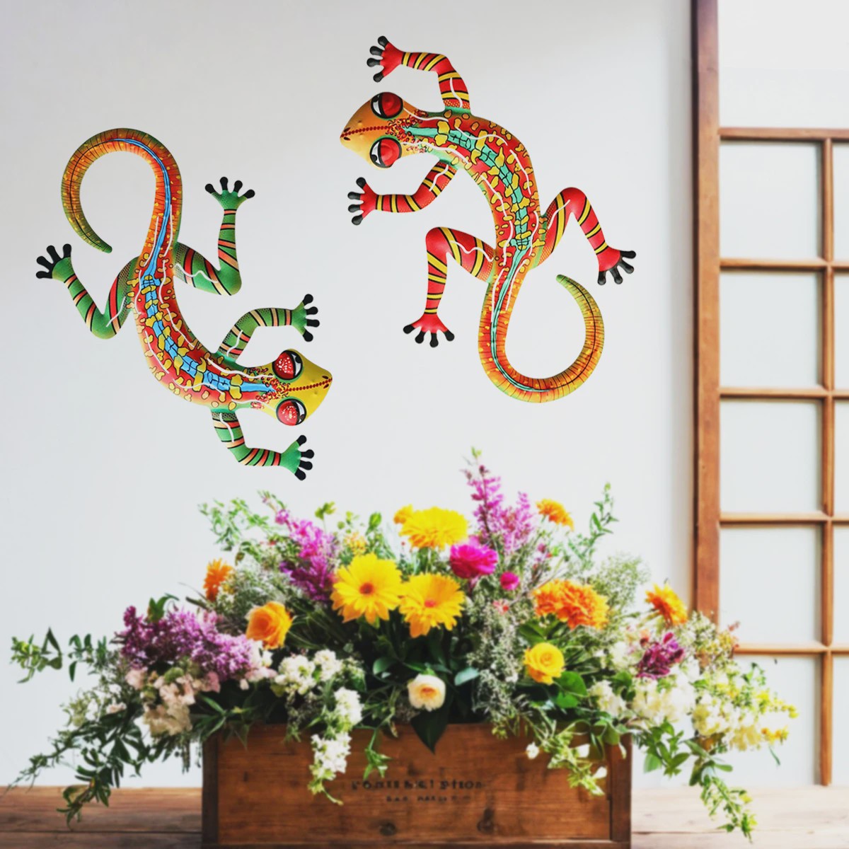 Set van 2 Metalen Muurdecoratie Hagedissen - Levendige Gecko's voor Buiten & Binnen