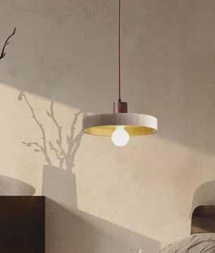 Natuurlijke Travertin Hanglamp met Houten Accent - E27 Fitting