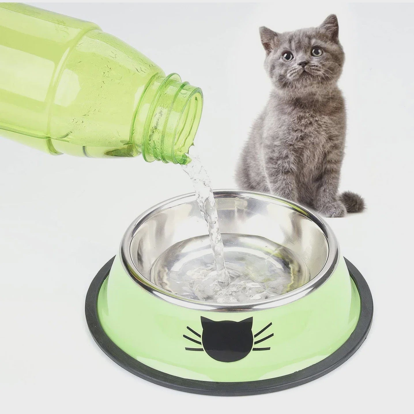 RVS Kattenvoerbak met Antislip Basis - Voer- en Waterbakje voor Kittens & Katten