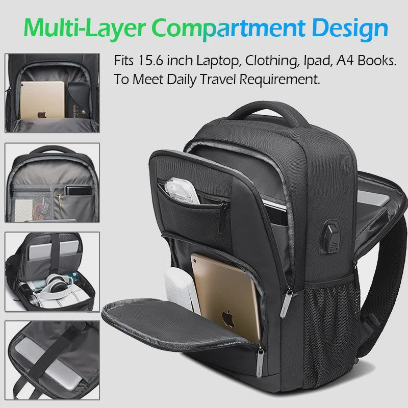 BANGE Waterdichte Laptop Rugzak 15.6 inch met USB Laadpoort - Multifunctioneel voor Reizen, School & Werk