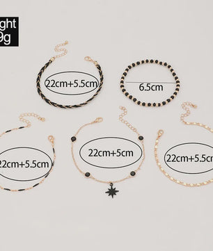 Bohemian Anklet Set: 4-delige Woven Rope & Kralen Enkelbandjes