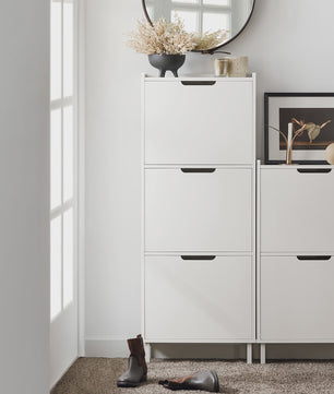 Smalle Schoenenkast met 3 Klepkasten en 6 Legplanken - Wit