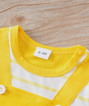 Schattige Gele Baby Romper met Hondjesprint - Korte Mouw Zomer Jumpsuit