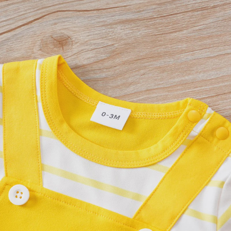 Schattige Gele Baby Romper met Hondjesprint - Korte Mouw Zomer Jumpsuit