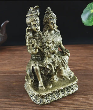 Bronzen Beeld Shiva, Parvati en Ganesha - Hindoeïstische Familie Feng Shui Decoratie