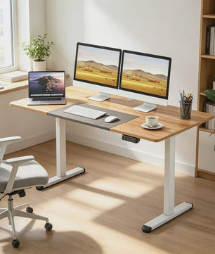 Elektrisch Zit-Sta Bureau 140x70cm Natuurlijk Hout - Ergonomisch Verstelbaar Bureau