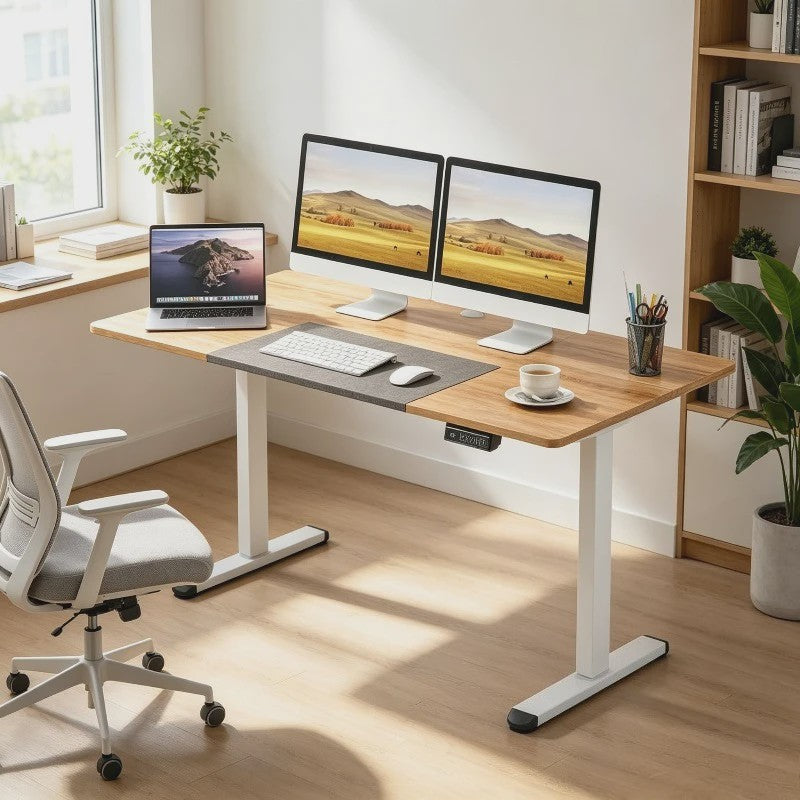 Elektrisch Zit-Sta Bureau 140x70cm Natuurlijk Hout - Ergonomisch Verstelbaar Bureau