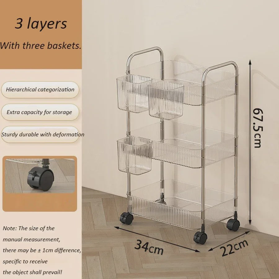 Luxe Transparante Acryl Rolkar met 2, 3 of 4 Lagen - Verrijdbare Opbergwagen