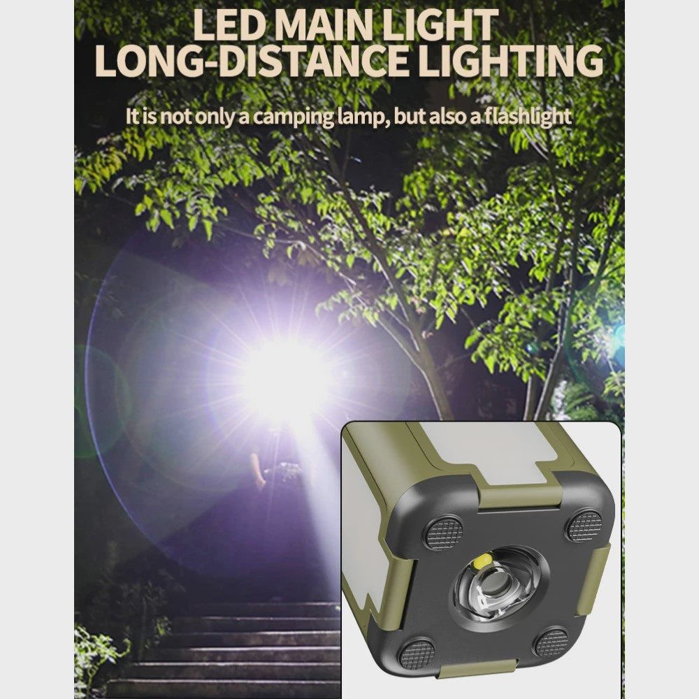Draagbare Campinglamp met Powerbank & Zonnepaneel - Opvouwbaar & Slim Display
