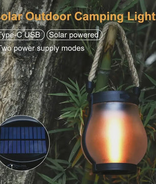 Solar Camping Lantaarn met Vlam Effect - USB Oplaadbaar, Waterdicht IPX4, 800 Lumen