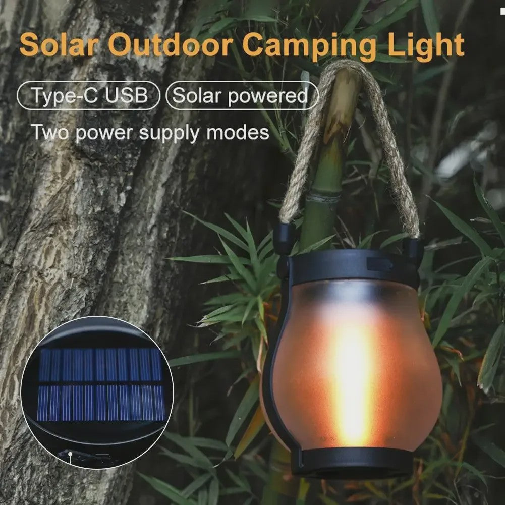 Solar Camping Lantaarn met Vlam Effect - USB Oplaadbaar, Waterdicht IPX4, 800 Lumen