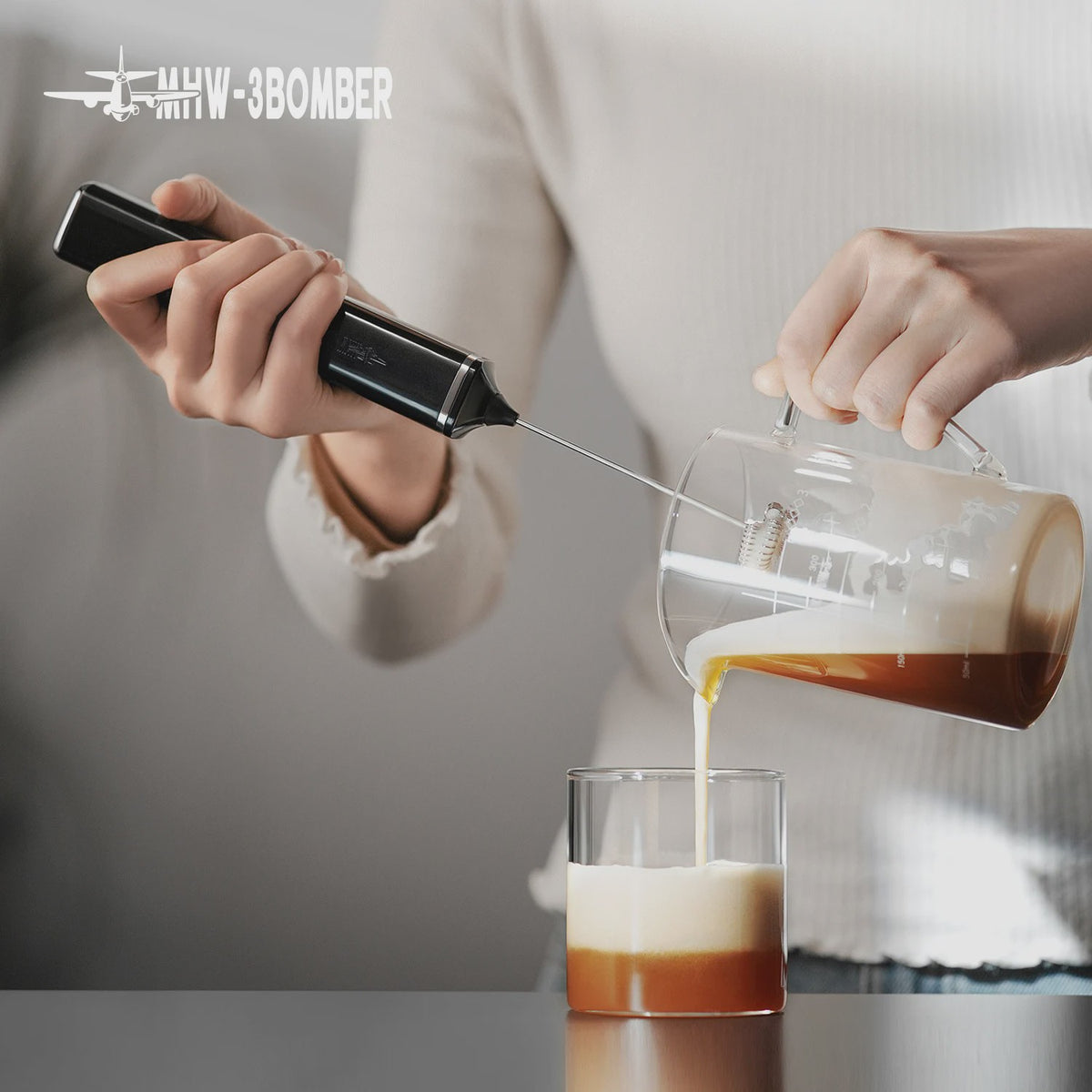 Elektrische Melkopschuimer MHW-3BOMBER met Dubbele Gardes & USB-C Opladen