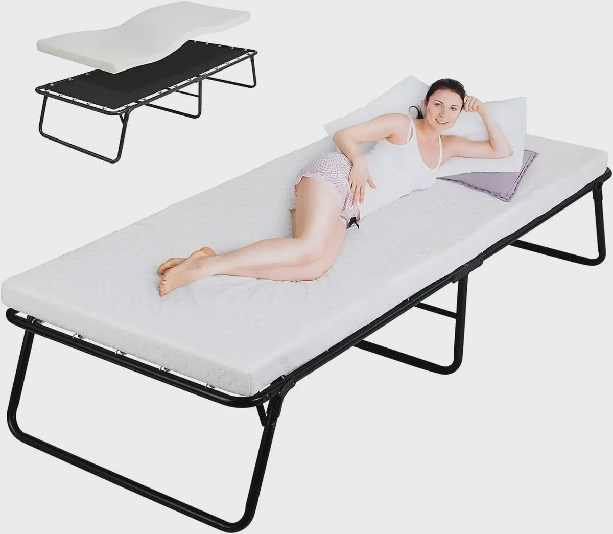 Opvouwbaar Gastenbed met 7cm Traagschuim Matras - 80x190cm - Comfortabel en Draagbaar