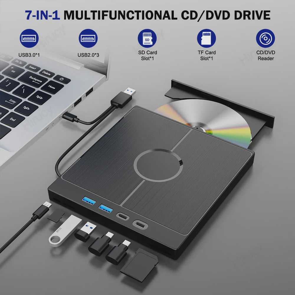 Externe CD/DVD Brander & Lezer met USB 3.0 & Type-C (7-in-1)