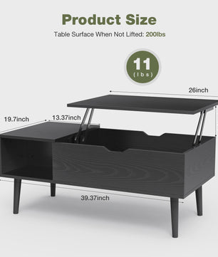 Verstelbare Lift Top Salontafel met Ruime Opbergruimte - 100x50 cm