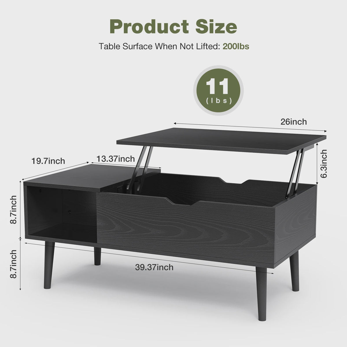 Verstelbare Lift Top Salontafel met Ruime Opbergruimte - 100x50 cm