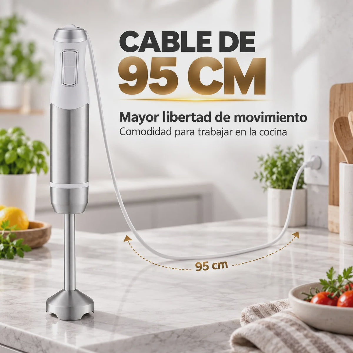 Krachtige 1500W Staafmixer met Turbo, RVS Bladen & Afneembare Arm - Ideaal voor Smoothies, Soepen en Sauzen