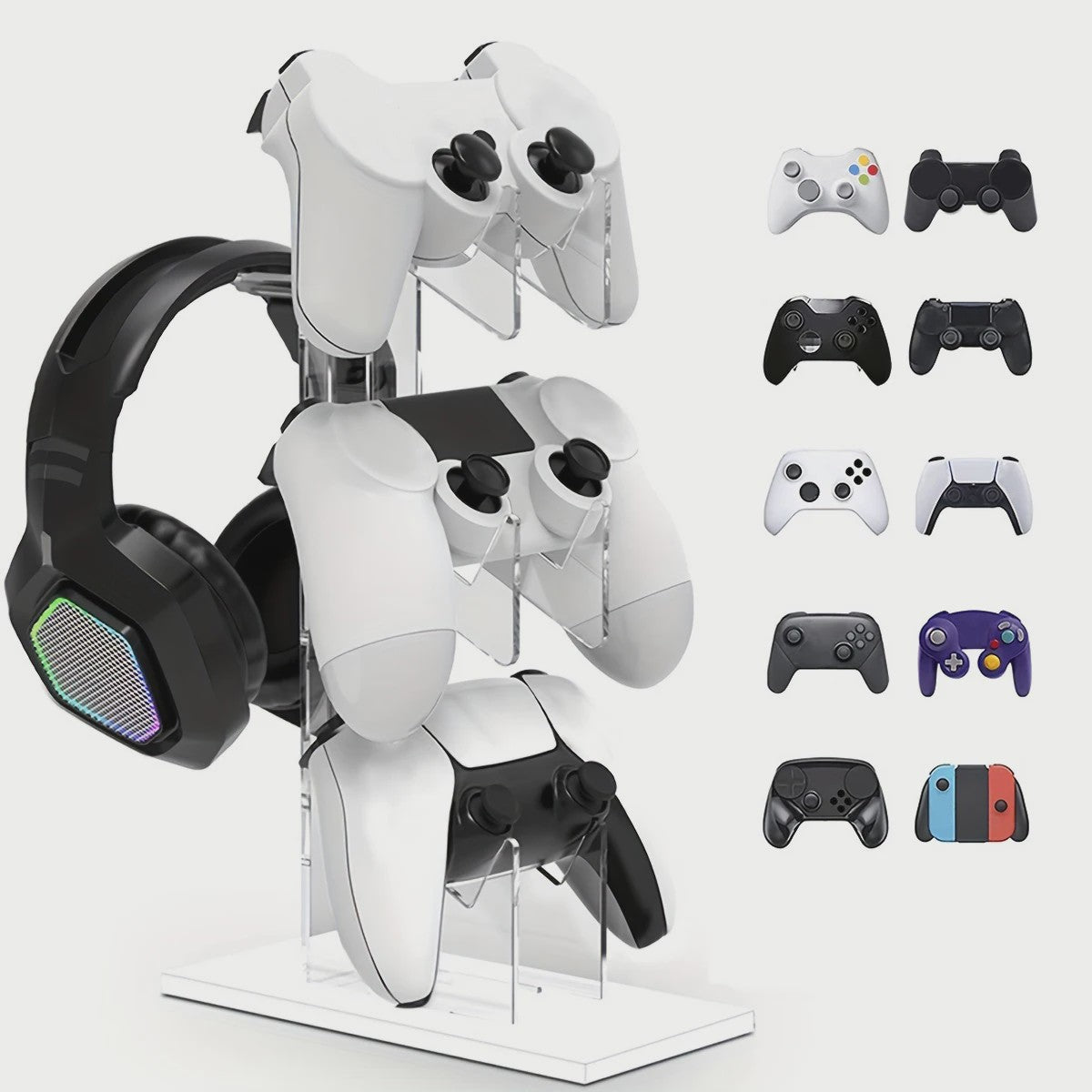 Universele 3-laags Controller & Headset Houder - Zwart, Wit, Transparant