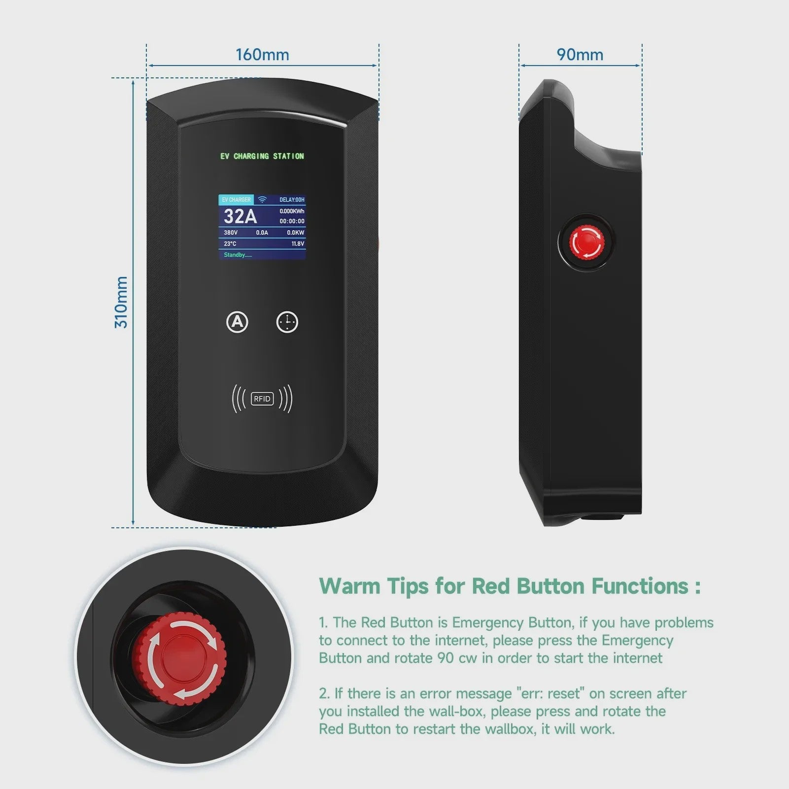 AFEEV 7.6/11/22kW 3-Fase EV Laadstation met Type 2 stekker, WiFi & App Controle