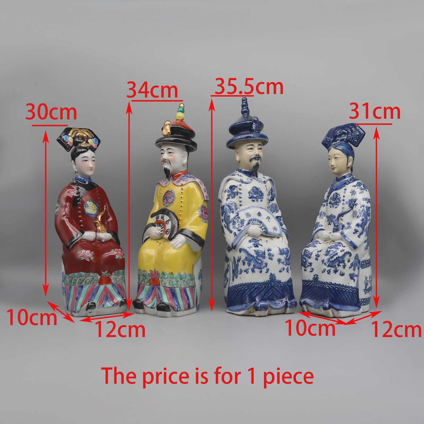 Set Keramische Beelden Chinese Keizer en Keizerin - Qing Dynastie Decoratie