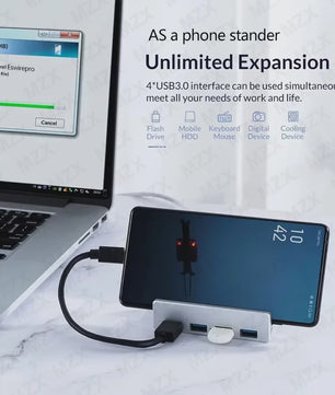 Aluminium USB 3.0/3.2 Hub met Clip: 5Gbps/10Gbps Docking Station voor Monitor & Bureau