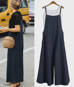 Dames Jumpsuit Zomer Mouwloos Katoen Linnen met Wijde Pijpen - Casual en Comfortabel