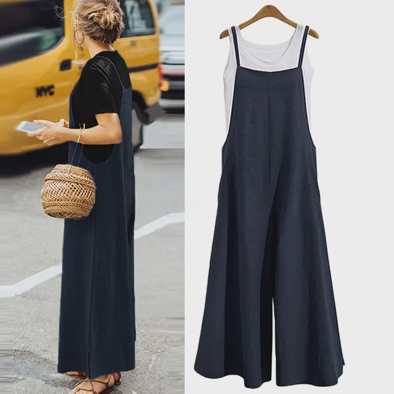 Dames Jumpsuit Zomer Mouwloos Katoen Linnen met Wijde Pijpen - Casual en Comfortabel