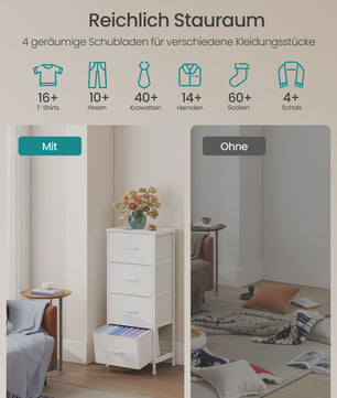 SONGMICS Ladekast met 4 Stoffen Lades - Opbergkast met Stalen Frame en MDF Topblad