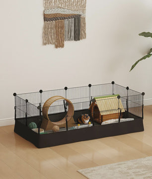 Metalen Dierenren met 12 Panelen - Waterdichte Bodem - 120x60x40 cm - Zwart