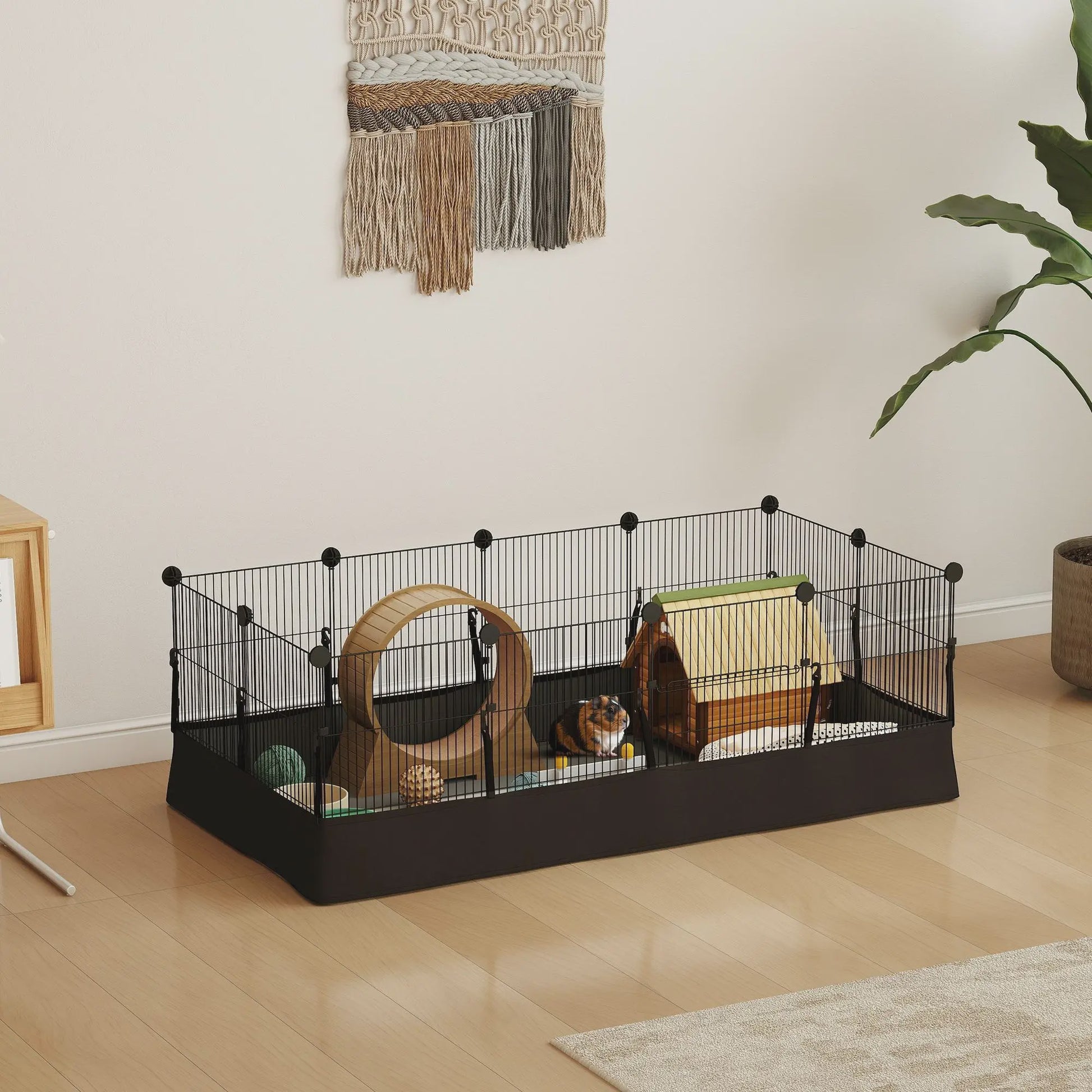 Metalen Dierenren met 12 Panelen - Waterdichte Bodem - 120x60x40 cm - Zwart