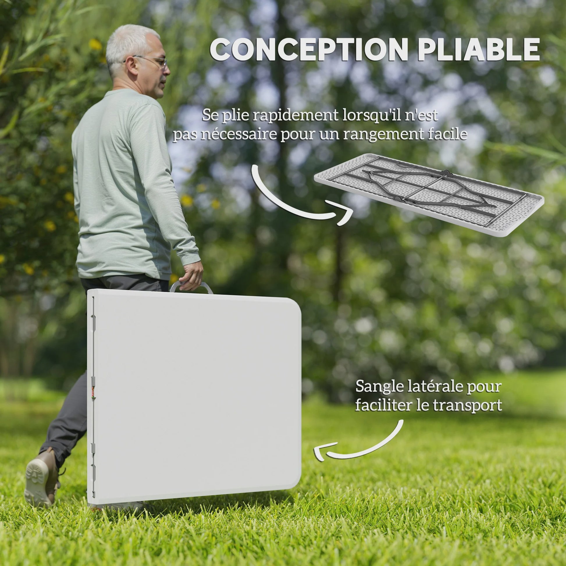 Outsunny HDPE Klaptafel - Robuuste Campingtafel Buiten met Handvat & Antislip Voetjes - 180x74x74 cm