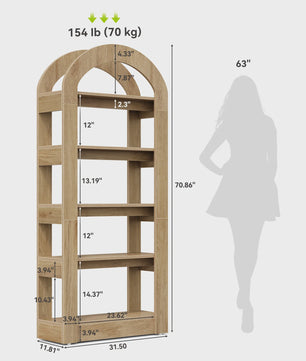 Boogvormige Boekenkast Rustiek Eikenhout - 5 Niveaus - Modern Decoratief Display - 80 cm Breed